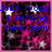 Blue text on a pink and black starry background with white stars, displaying three sequential messages.