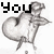 A grayscale animated icon shows a figure holding a heart-shaped balloon, with text changing across frames from 'You tear me apart' to '<3'.