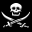 Six white skull and crossed-sword icons arranged in two on a black background, each with distinct pixelation variations