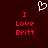 Dark red background with white pixelated heart symbol above red pixelated text reading "I Love Britt" in two identical vertical