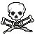 A 3x3 contact sheet of pixel art buddy icons with various characters and symbols, including a skull-and-crossbones, cartoon figures, and text labels beneath each icon.