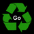 Green recycling symbol with white text 'Go' on left and 'Green!' on right, both on black background.