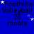 Blue background with repeated text and star shapes, showing 'Foothills Volleyball 26 nicole' in black font across multiple