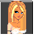 Pixelated cartoon woman with long blonde hair, blue eyes, and a white top against a dark gray background.