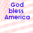 Pixelated text 'God bless America' in blue on a pink and white striped background with scattered white dots.