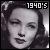 Black-and-white pixelated image of a woman's face with dark hair, featuring text reading '1940'S' in the top-right corner.