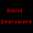 Red pixelated text on black background reads 'David Desrosiers My hottie ^_^' next to a person with dark hair resting head on hand.