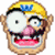 Four pixelated cartoon faces with yellow hats, blue W emblems, brown skin, pink noses, black mustaches, and wide open mouths showing teeth and pink tongues.
