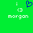 Green background displays two side-by-side pixel art icons with white text and symbols; left icon features a blue heart symbol above 'morgon' text.