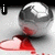 Animated silver sphere with red base shifts position across four , displaying text 'i', '<3', and 'soccer!!' in black bars