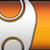 Abstract geometric composition with curved lines and gradient color transitions in orange, brown, white, and gray tones.