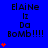 Blue background with repeated text "ElAiNe Iz Da BoMb!!!!" and red star icons in varying quantities across three