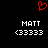 Red pixelated heart symbol above two identical white text blocks on black background.