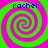 Four identical spiral patterns in green and pink with blue text reading 'rachel' at the top of each quadrant.