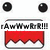 Pixelated red and white icon with jagged top edge, black text reading 'rAwWwR!!!' in multiple positions across four