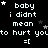 Pixelated text on black background with white stars, displaying 'baby i didnt mean to hurt youto hurt youto hurt youto hurt you =[' in repeating with star positions shifting across frames