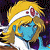 Pixelated character with blonde hair and blue skin wearing a white headband with red gem, set against dark background with green text reading 'Original Icons .com'