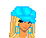 Pixel art contact sheet showing multiple frames of a blonde female character in blue and white attire with the number 5, including full-body views, close-ups, and text elements "Blue" and "Eyed Babi".