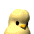 Animated sequence of a pixelated yellow chick with black eyes and orange beak, showing head movements