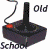 12 identical dark gray square icons with black vertical stems, each featuring a colored dot at the base and labeled 'Old' above and 'School' below