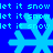 Blue background with repeating light blue snowflakes and pixelated text reading 'let it snow' in light blue.