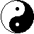 Static pixel art icon featuring a black and white yin-yang symbol with contrasting dots, set against a light gray background.