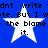 Blue background with white stars and repeated black text reading "dont write dnt write" followed by "te. But I wte. But I w" and "the blame the blame it.".