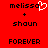 Red background with black text reading 'melissa + shawn FOREVER' and a white pixelated heart symbol replacing the 'a' in 'melissa' on the left side.
