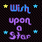 Pixelated text "Wish upon a Star" with colored letters and stars on black background, showing animation changes in letter colors.
