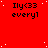 Red background with white dots, repeated black text "Ily<33 everyl" in a pattern; one gray square occupies the bottom-right corner