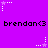 Purple background with repeated 'brendan<3' text and pixelated star animations in white and light purple.