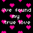 Black background with repeated white text 'i've found my true love' and pink pixelated hearts scattered throughout.