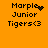 Four identical pixel art icons on orange background display "Marple Junior Tigers<3" text with a small brown heart symbol above the 'M' in Marple.