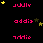 Pixelated pink text 'addie' repeated across black background with scattered yellow and brown stars, some frames showing star movement.