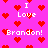 Pixelated pink background with red heart symbols and repeated white text "I Love Brandon!" in a pattern