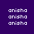 Pixelated text 'anisha' repeated across a dark purple background with alternating bright pink horizontal bars.