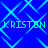 Pixelated blue background with cyan diamond lattice pattern and repeated green text "KRISTEN" in four quadrants.