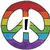A circular rainbow-colored peace symbol icon with black text inside the white peace symbol area, showing the word 'I' in the top-left, 'love' in the top-right, and 'him' in the bottom-left.