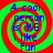 A static image with a green background and red spiral pattern, featuring blue text reading "A cool person is ME i like fun" arranged in vertical lines.