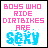A contact sheet of seven animated frames showing a pixelated text-based icon with pink and cyan lettering on white background, each frame displaying the phrase "BOYS WHO RIDE DIRTBIKES ARE SEXY" in varying color schemes.