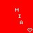 Red background with white pixelated text 'MIA' and heart symbols arranged in two mirrored