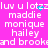 A static image with a bright pink background displays repeated white text in a pattern, including names like 'maddie', 'monique', 'hailey', and 'and brooke', with some text partially obscured