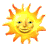 Six animated frames of a cartoon sun icon with smiling face and orange-yellow rays on gray background.