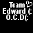 Black background with white pixelated text reading "Team Edward (O.C.D)" and a heart symbol above the 'd' in 'Edward' on the left side.