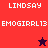 Pixelated buddy icon with text 'LINDSAY' and 'EMOGIRRL13', two star symbols in different colors, split background sections.