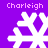 Four white snowflake icons on a purple background with 'Charleigh' text above and below each snowflake.