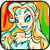 Pixelated 50x50 AIM buddy icon featuring a stylized faerie character with turquoise eyes, flowing blonde hair, and a rainbow-colored background with red, orange, green, and cyan elements.