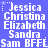 Blue background with white pixelated text listing names and 'Sam BFF.' in a pattern, each containing the same repeated name sequence