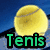 A yellow tennis ball with a gray seam against a blue background, with text variations changing across six