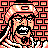 Pixelated 48x48 static icon featuring a character with long hair, mustache, and open mouth against red-and-black patterned background.